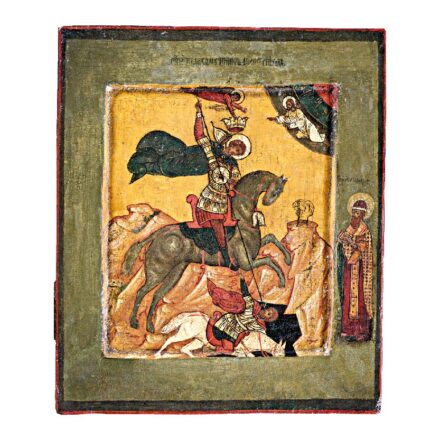 Orosz ikonfestő, 19. sz. közepe: Szent Demeter, szent püspökkel