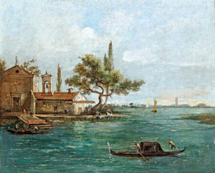 Guardi, Ciacomo (1764-1835) köre: Gondolások a La Madonetta szigetén