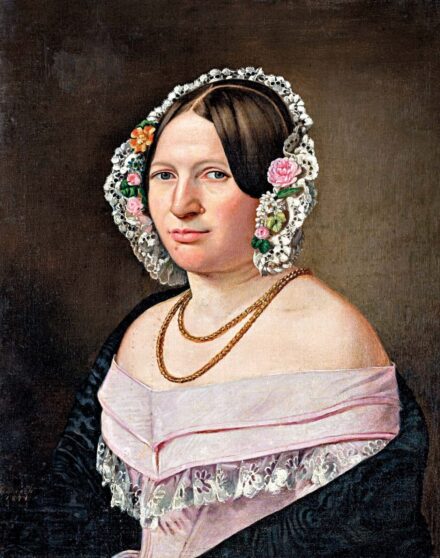 Osztrák festő: Hölgy rózsás főkötővel, 1871