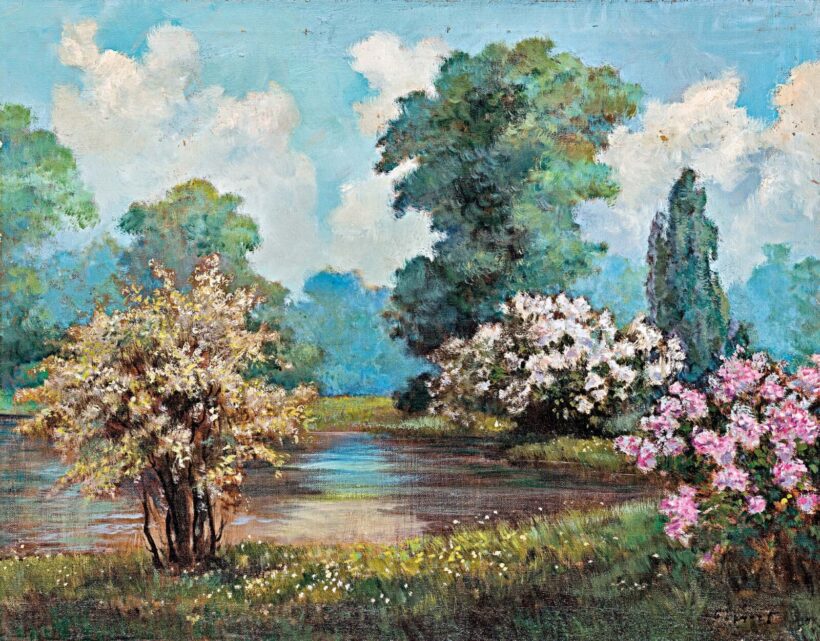 Olgyay Ferenc (1872-1939): Virágzó folyópart