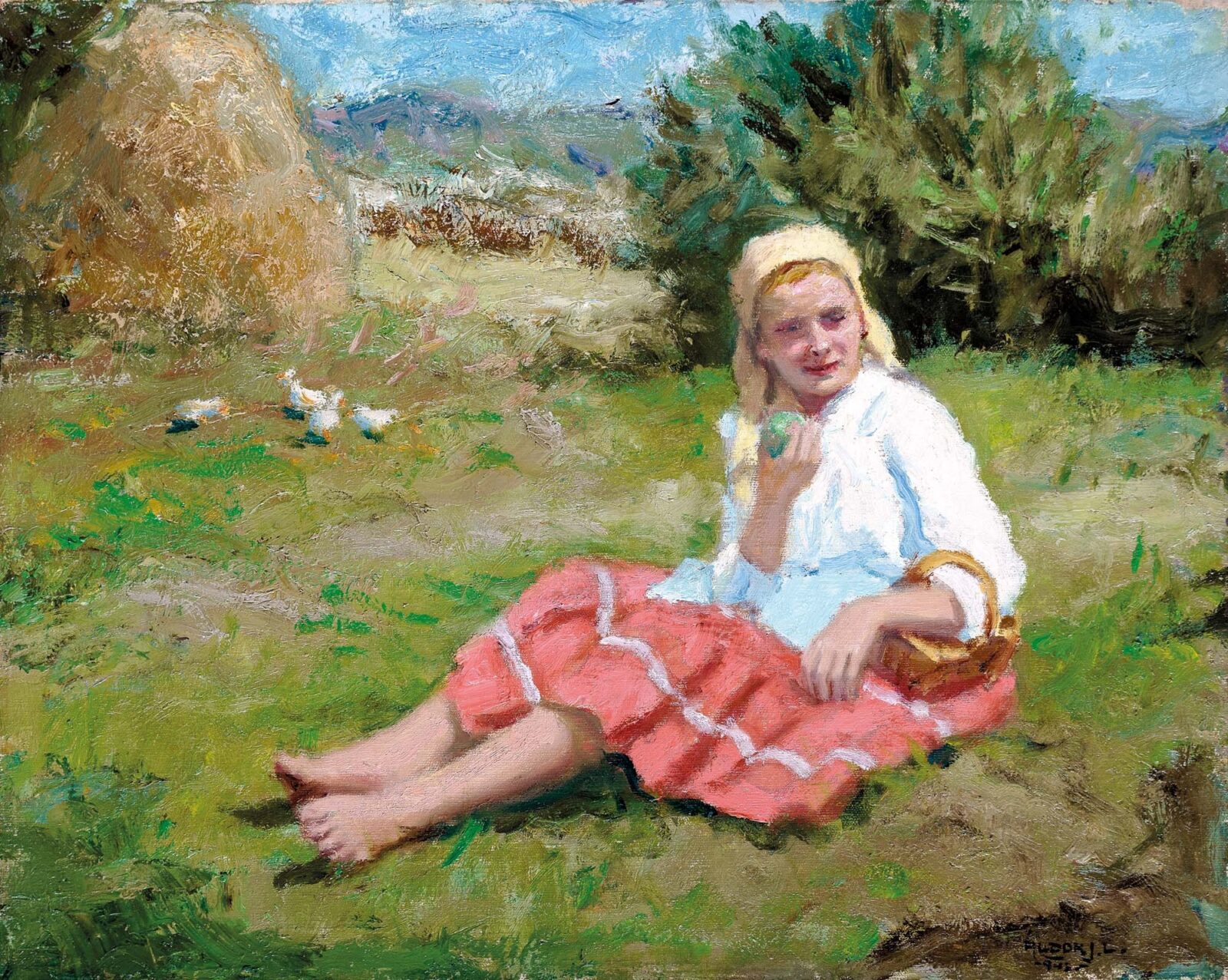 Áldor János László (1895-1944): Lányka almával, 1942