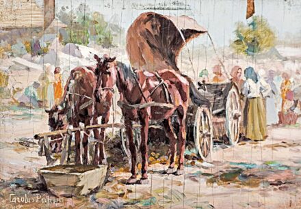 Pállya Carolus (1875-1948/50): Lovas szekér vásárban