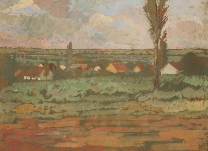 Kádár Béla: Mezei táj házakkal, 1910