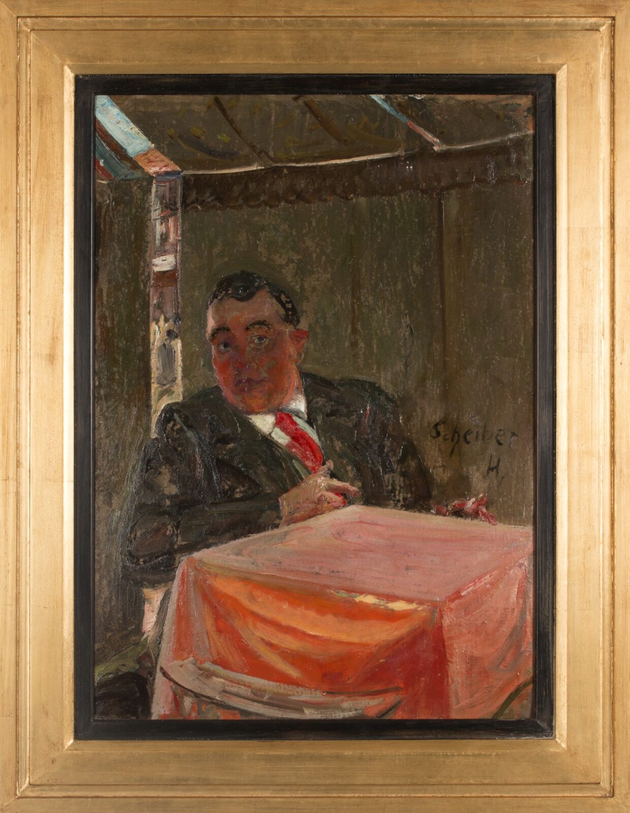 Scheiber Hugó: Férfiportré (vendéglőben), 1920-as évek - Image 2