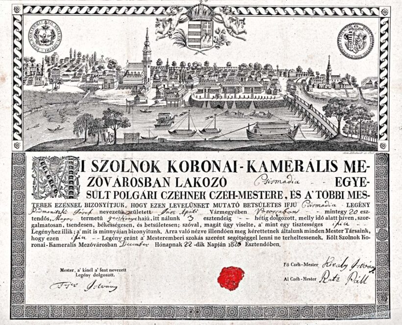 Céhlevél, Szolnok látképe