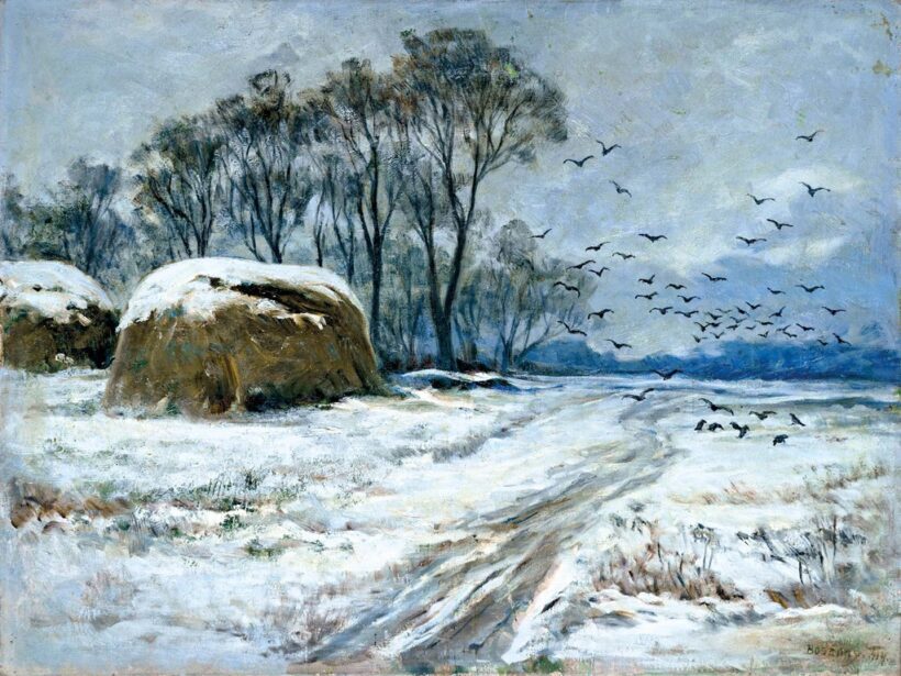 Bosznay István (1868-1944): Téli táj havas boglyákkal, 1914