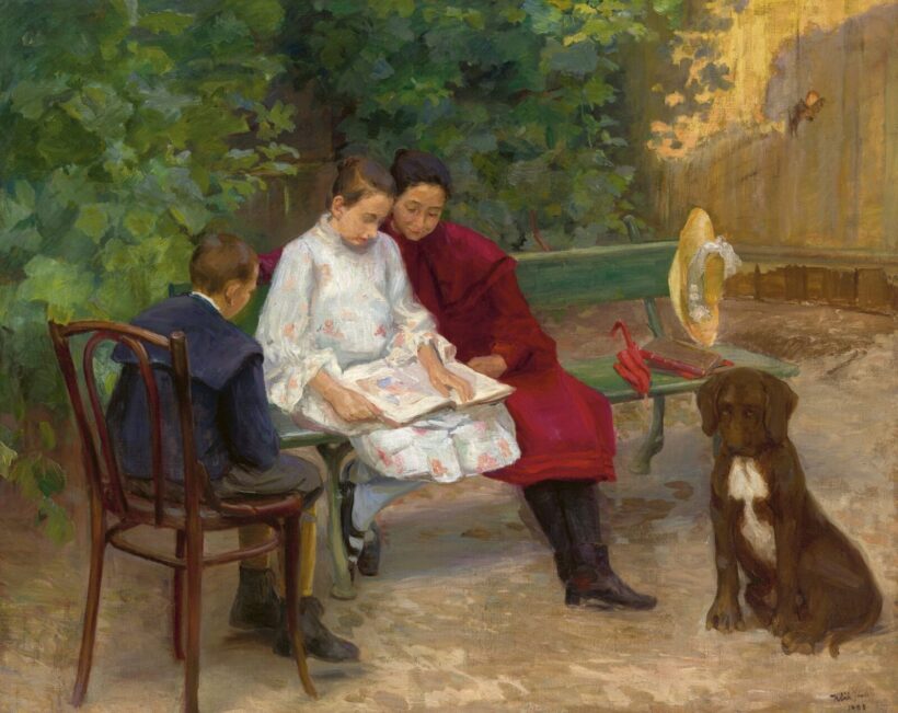 Kléh János:Képes folyóiratot lapozgató lányok, 1905