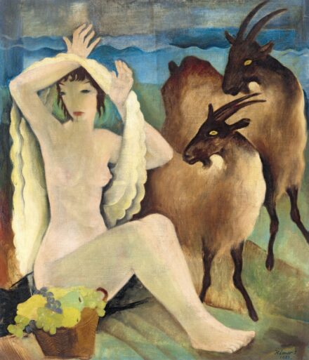 Hámor Ilona:Fiatal lány a szabadban (Akt kecskékkel), 1933