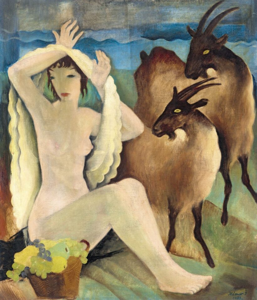 Hámor Ilona:Fiatal lány a szabadban (Akt kecskékkel), 1933