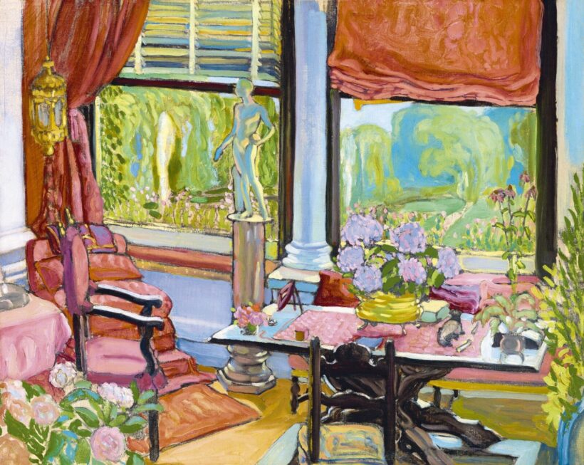 Batthyány Gyula:Kilátás a kastélyparkra (Szoba a kastélyban), 1910 körül