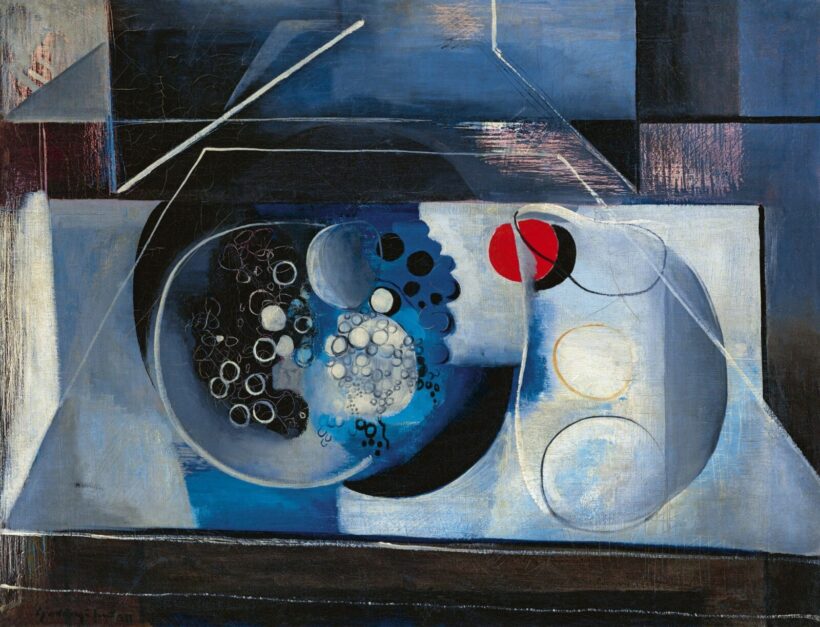 Gadányi Jenő:Kék-piros csendélet (Absztrakt csendélet, Szőlős csendélet), 1933