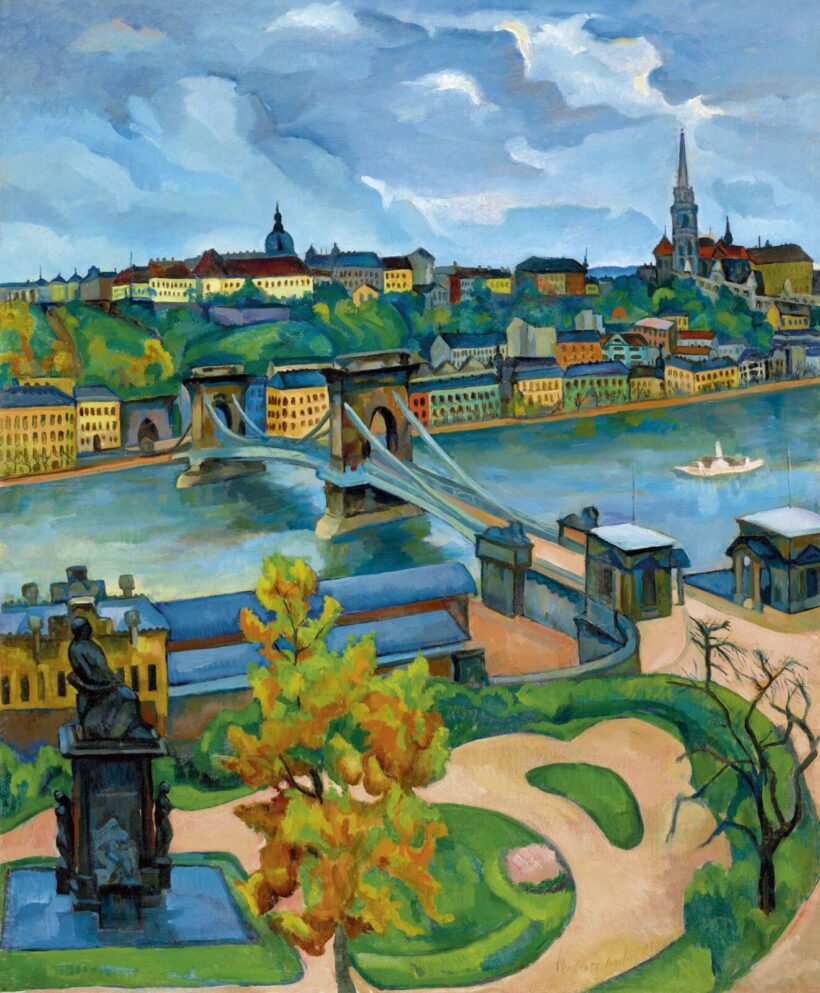 Perlrott Csaba Vilmos:Budapest látképe a Lánchíddal, 1910-es évek