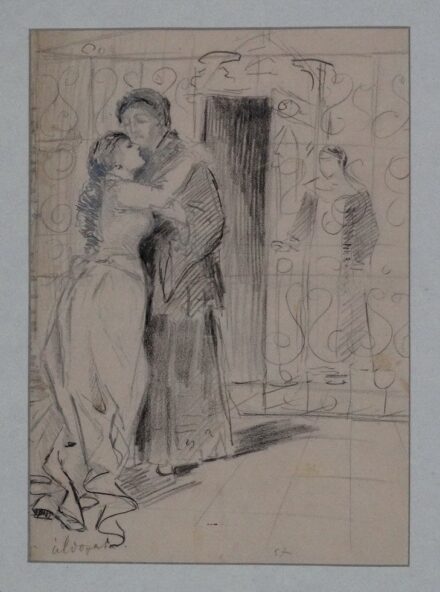 Vaszary János (1867-1939): Találkozás, 1890 körül, hátoldalon: Kocsmajelenet