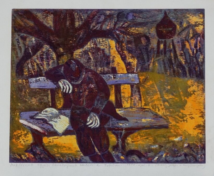 Fekete Esteban (1924 - 2009): Arany János a Margit-szigeten - ajánlás 1988-ból