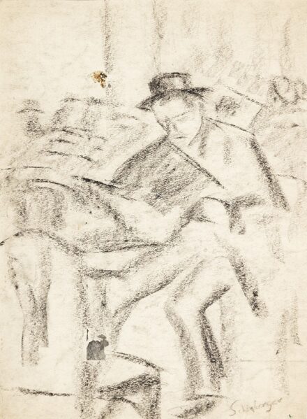 Schönberger Armand (Galgóc, 1885 – Budapest, 1974) Kávéházban Szén, papír 285 X 215 mm Jelezve jobbra lent: Schönberger