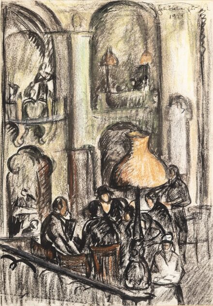 Schönberger Armand (Galgóc, 1885 – Budapest, 1974) New York Kávéház Vegyes technika, papír 40 X 28 cm Jelezve jobbra fent: Schönberger A. 1921