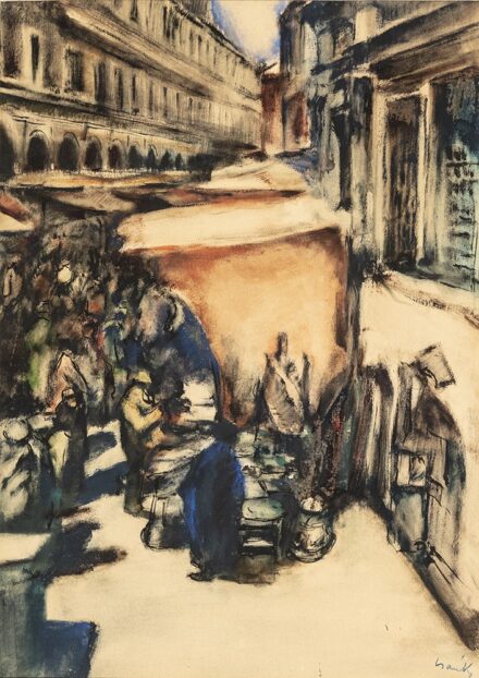 Csánky Dénes (Budapest, 1885 – S#o Paulo, 1972) Piac a Rialto mellett Akvarell, papír 430 X 305 mm Jelezve jobbra lent: Csánky