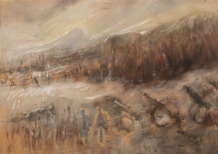 Báró Mednyánszky László (Beckó, 1852 – Bécs, 1919) Katonák Olaj, papír 34 X 48 cm Jelezve jobbra lent: Mednyánszky