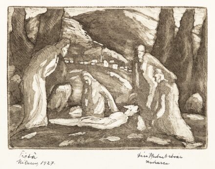 Dési Huber István (Nagyenyed, 1895 – Budapest, 1944) Pieta Rézkarc, papír 96 X 135 mm Jelezve jobbra lent: Dési Huber István rézkarc Jelezve balra lent: Pieta, Milano, 1927