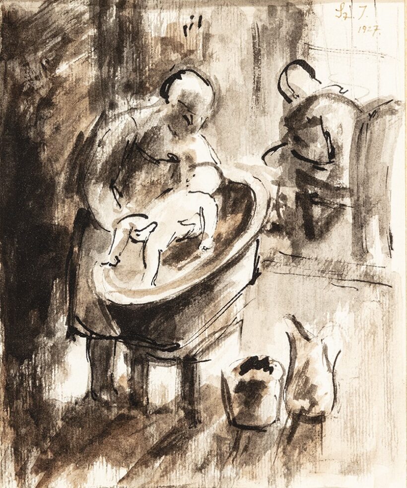 Szőnyi István (Újpest, 1894 – Zebegény, 1960) Fürdetés Tus, diópác, papír 180 X 150 mm Jelezve jobbra fent: Sz.I.1927