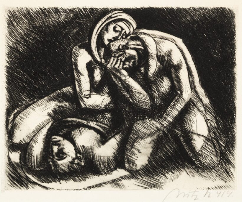 Uitz Béla (Mehala, 1887 – Budapest, 1972) Siratás Hidegtű, papír 180 X 230 mm Jelezve jobbra lent: Uitz B. 919