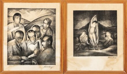 Mund Hugó (Szentmargita, 1892 – Buenos Aires, 1961) 2 db grafika Litográfia, papír Foltos