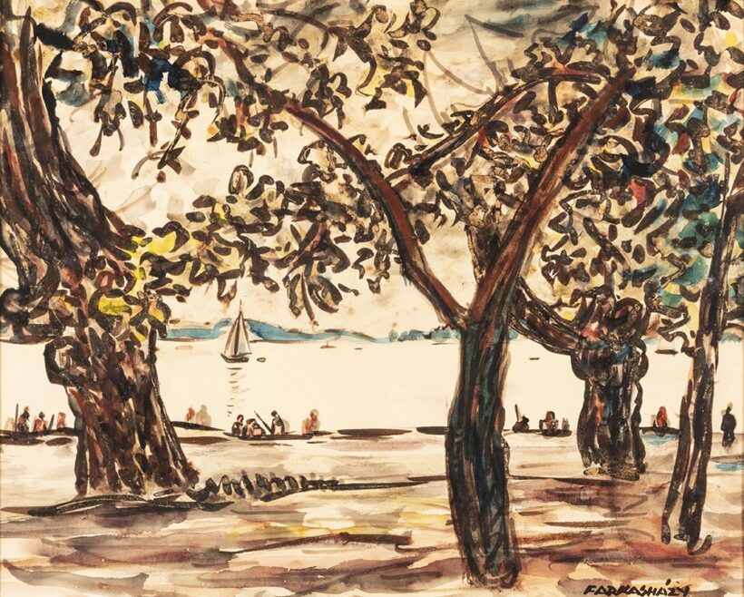 Farkasházy Miklós (Budapest, 1895 - Budapest, 1964) Balatonpart Akvarell, papír 38 X 48 cm Jelezve jobbra lent: Farkasházy