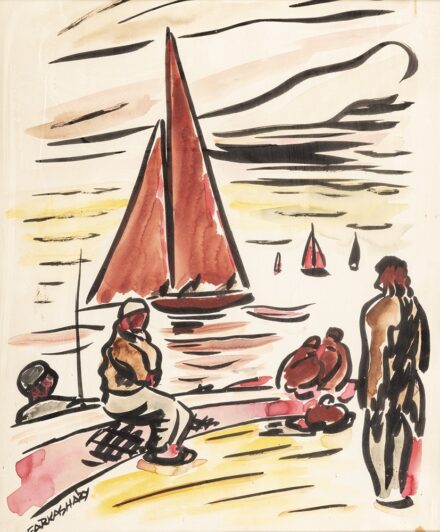 Farkasházy Miklós (Budapest, 1895 - Budapest, 1964) Balatoni vitorlások Akvarell, papír 37 X 30 cm Jelezve balra lent: Farkasházy