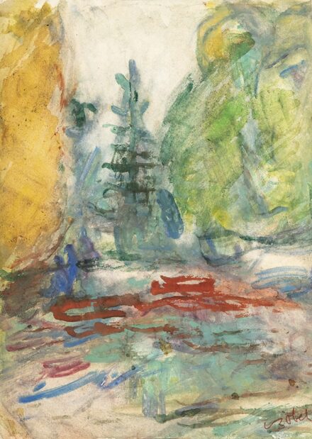 Czóbel Béla (Budapest, 1883 – Budapest, 1976) Park Akvarell, papír 48,5 X 34,5 cm Jelezve jobbra lent: Czóbel