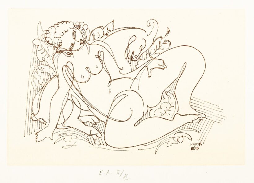 Kádár Béla (Budapest, 1877 – Budapest, 1956) Női akt Rézkarc, papír 220 X 335 mm Jelezve középen lent: E.A. II./X. Jelezve jobbra lent a dúcon: Kádár Béla