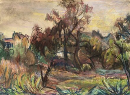 Gráber Margit (Budapest, 1895 – Budapest, 1993) Kertrészlet Pasztell, papír 270 X 368 mm Jelezve jobbra lent: Gráber