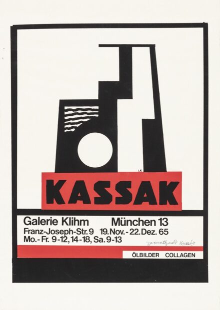 Kassák Lajos kiállítási plakát (Galerie Klihm) Szitanyomat, papír 610 X 430 mm Jelezve jobbra lent: Gyarmathynak Kassák