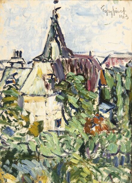 Egry József (Zalaújlak, 1883 – Badacsonytomaj, 1951) Városkép Olaj, karton 42 X 30,5 cm Jelezve jobbra lent: Egry József 1913