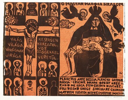 Würtz Ádám (Tamási, 1927 – Budapest, 1994) Ó magyar Mária siralom Linóleum metszet, papír 400 X 515 mm Jelezve jobbra lent: Würtz Ádám