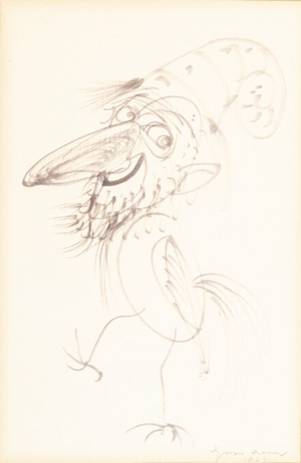 Gross Arnold (Torda, 1929 – Budapest, 2015) Karikatúra Filctoll, grafit, papír 280 X 185 mm Jelezve jobbra lent: Gross Arnold 1964