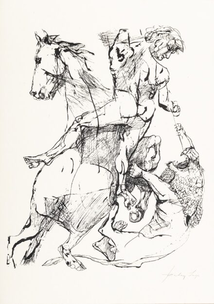 Szalay Lajos (Őrmező, 1909 – Miskolc, 1995) Szent György Szitanyomat, papír 60 X 42 cm Jelezve jobbra lent: Szalay Lajos