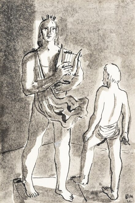Borsos Miklós (Nagyszeben, 1906 – Budapest, 1990) Apollón és a művész Tus, papír 485 X 330 mm Jelezve jobbra lent: B.M. 86