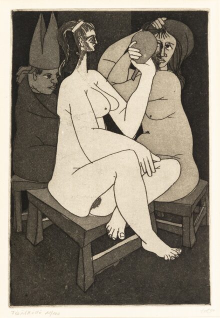 Amerigo Tot (Fehérvárcsurgó, 1909 – Róma, 1984) Fésülködő, 11/100 Akvatinta, papír 285 X 195 mm Jelezve jobbra lent: Tot 80