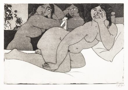 Amerigo Tot (Fehérvárcsurgó, 1909 – Róma, 1984) Női aktok Akvatinta, papír 193 X 285 mm Jelezve jobbra lent: Tot 80