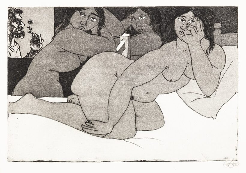 Amerigo Tot (Fehérvárcsurgó, 1909 – Róma, 1984) Női aktok Akvatinta, papír 193 X 285 mm Jelezve jobbra lent: Tot 80
