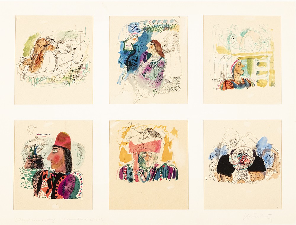 Würtz Ádám (Tamási, 1927 – Budapest, 1994) Heptaméron Tus, akvarell 170 X 150 mm Jelezve jobbra lent a paszpartun: Würtz Ádám