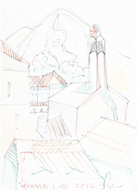 Kozma István (Szatmárnémeti, 1937 - ) Nagybánya Kréta, merített papír 695 X 500 mm Jelezve alul: Kozma I. NB 2016 Eger