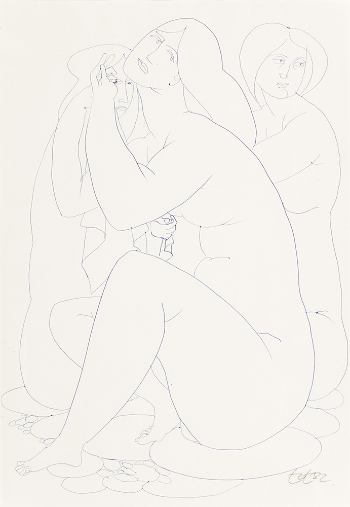 Amerigo Tot (Fehérvárcsurgó, 1909 – Róma, 1984) Aktok Golyóstoll, papír 43 X 30 cm Jelezve jobbra lent: Tot'82