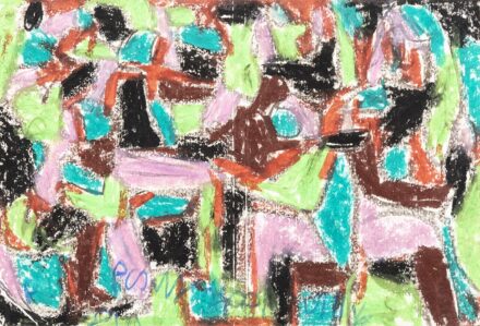 Németh Miklós (Zalaegerszeg, 1967 - ) Táncparkett Tempera, merített papír 28 X 42 cm Jelezve balra lent: PCSNM2001