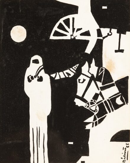 Bálint Endre (Budapest, 1914 – Budapest, 1986) Kompozíció lóval Monotípia, papír 260 X 210 mm Jelezve jobbra lent: Bálint 65