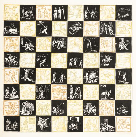 Gerzson Pál (Hird, 1931 – Budapest, 2008) Sakktábla Linóleum metszet, papír 400 X 400 mm Jelezve jobbra lent: Gerzson Pál 1953
