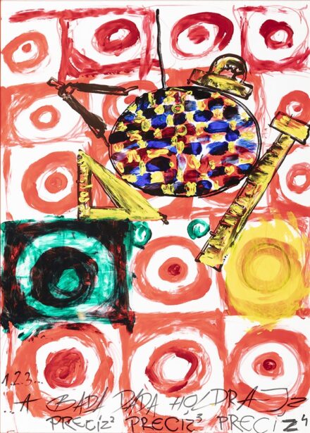 Bada Dada Tibor (Újvidék, 1963 - ) Precíz Vegyes technika, papír 95 X 68 cm Jelezve középen lent: 1.2.3...A Bada Dada Holdra....