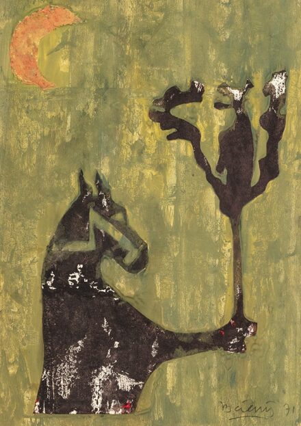 Bálint Endre (Budapest, 1914 – Budapest, 1986) Kompozíció lóval Monotípia, papír 420 X 300 mm Jelezve jobbra lent: Bálint 71