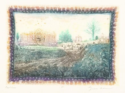 Gross Arnold (Torda, 1929 – Budapest, 2015) Parkban Színes rézkarc, papír 152 X 212 mm Jelezve jobbra lent: Gross A.