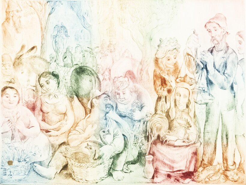 Szabó Vladimir (Balassagyarmat, 1905 – Budapest, 1991) Piaci részlet Rézkarc, papír 300 X 390 mm Jelezve jobbra lent: Szabó Vladimir
